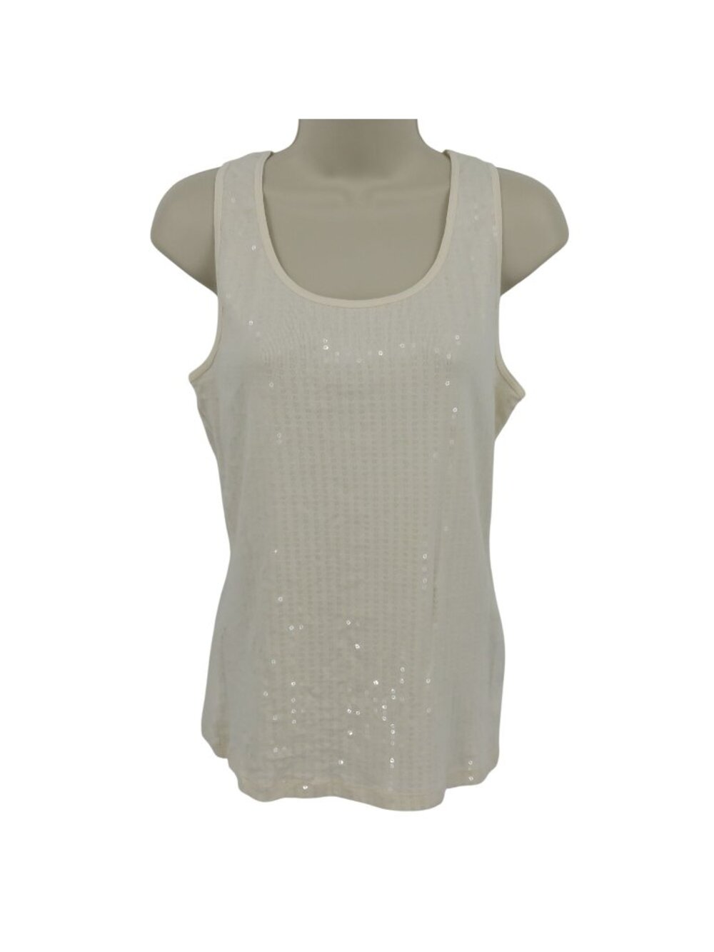 Chaps Women Large Cream Scoop Neck Sequin Sleeveless Tank Top Shirt Y2K Cotton